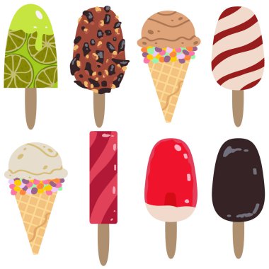dondurma koleksiyonu beyaz arkaplan vektöründe izole edildi