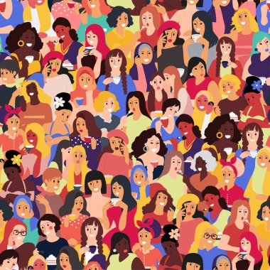 farklı kadın karakter vektörüne sahip desen