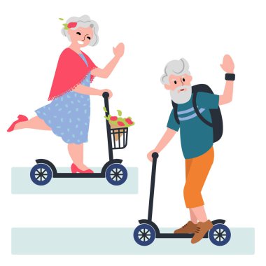 Mobiletlere binen birkaç yaşlı insan beyaz arka plan vektör illüstrasyonunda izole edildi