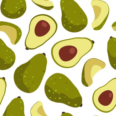 Beyaz arkaplan vektöründe tropikal meyve avokadosu pürüzsüz desen