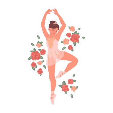 Beyaz arka planda güzel bir balerin. Çizgi film tarzında bale Vektörü illüstrasyonu.