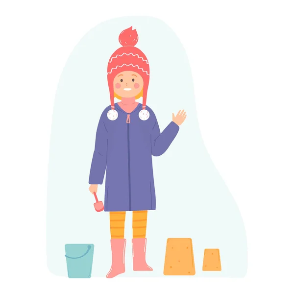 Mädchen Mit Hut Und Jacke Für Einen Spaziergang Vektorillustration Für — Stockvektor