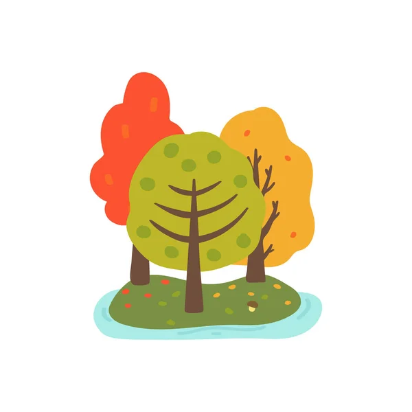Bela Paisagem Outono Conjunto Árvores Isoladas Sobre Fundo Branco Floresta —  Vetores de Stock