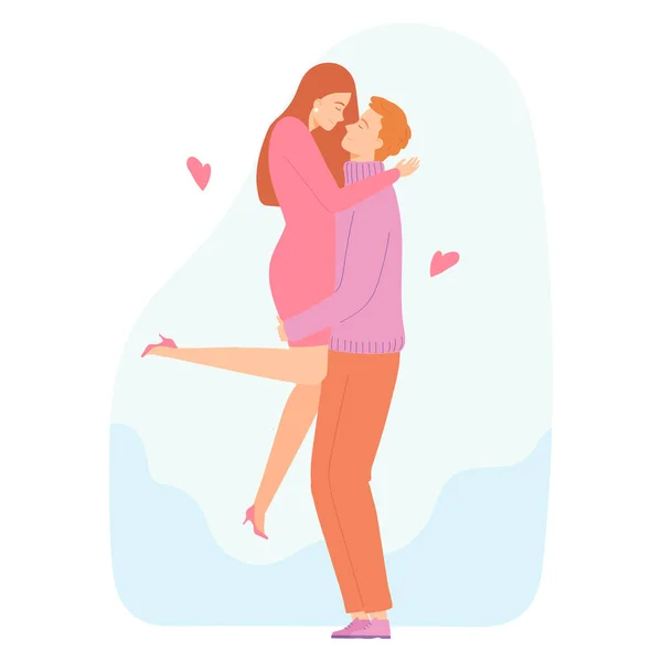 Ευτυχισμένο Ρομαντικό Ζευγάρι Άντρας Που Μαζεύει Γυναίκα Ρομαντική Αγκαλιά Ιδέα — Διανυσματικό Αρχείο