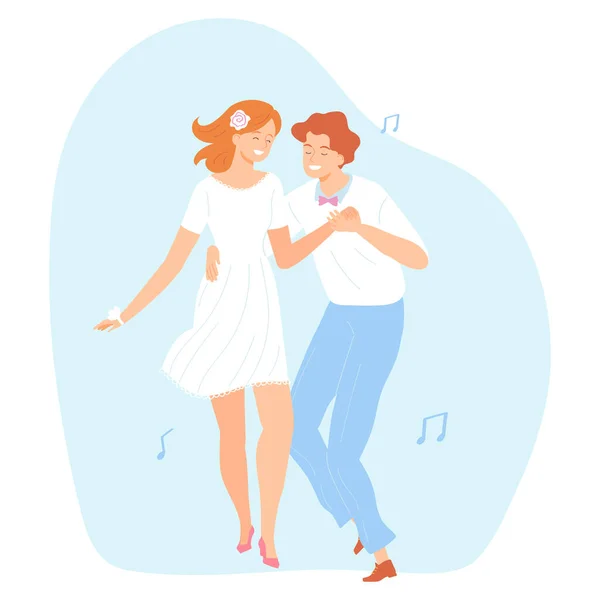 Γοητευμένος Άντρας Και Γυναίκα Στο Γάμο Νύφη Και Γαμπρός Χορεύουν — Διανυσματικό Αρχείο