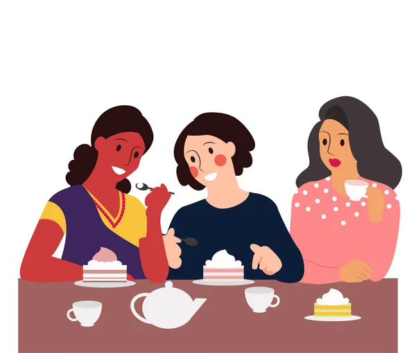 Novias Hablan Una Mesa Café Día Internacional Mujer — Archivo Imágenes Vectoriales