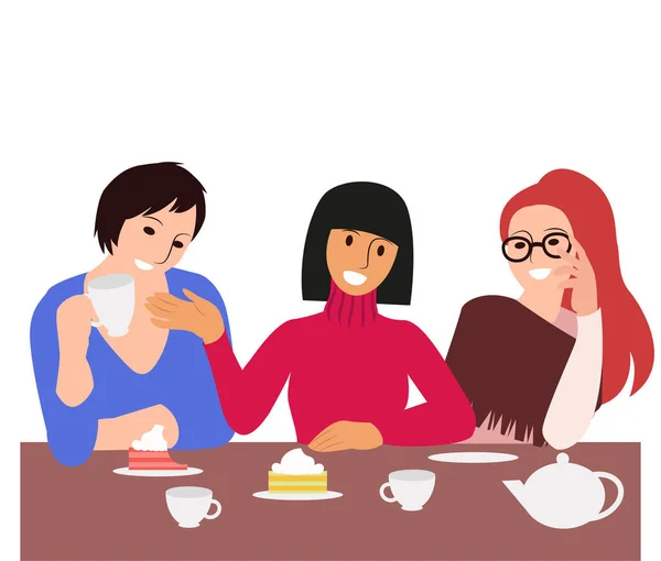 Подруги Разговаривают Столом Кафе Международный Женский День — стоковый вектор