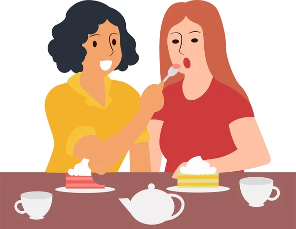Подруги Разговаривают Столом Кафе Международный Женский День — стоковый вектор
