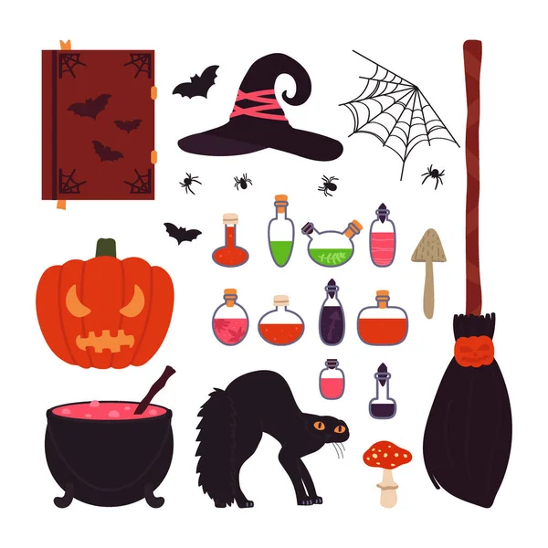 Halloween Items Set Isolated White Background Vector Illustration Cartoon Style — Stock Vector