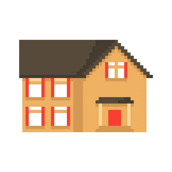 Rumah Pixel Terisolasi Dengan Latar Belakang Putih Desa Grafis Untuk - Stok Vektor