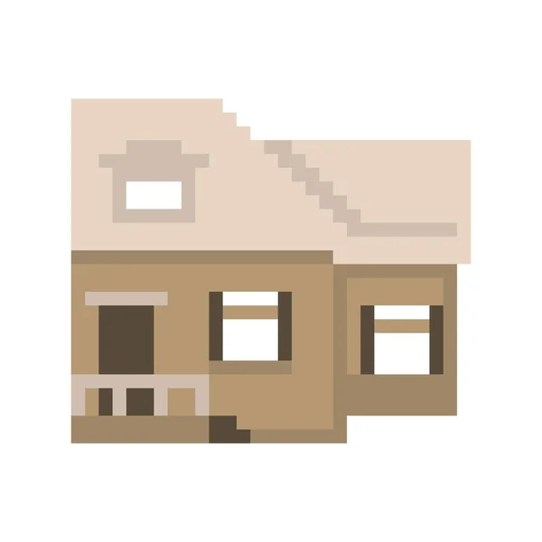 Rumah Pixel Terisolasi Dengan Latar Belakang Putih Desa Grafis Untuk - Stok Vektor