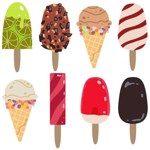 ice cream collection isolated on white background vector