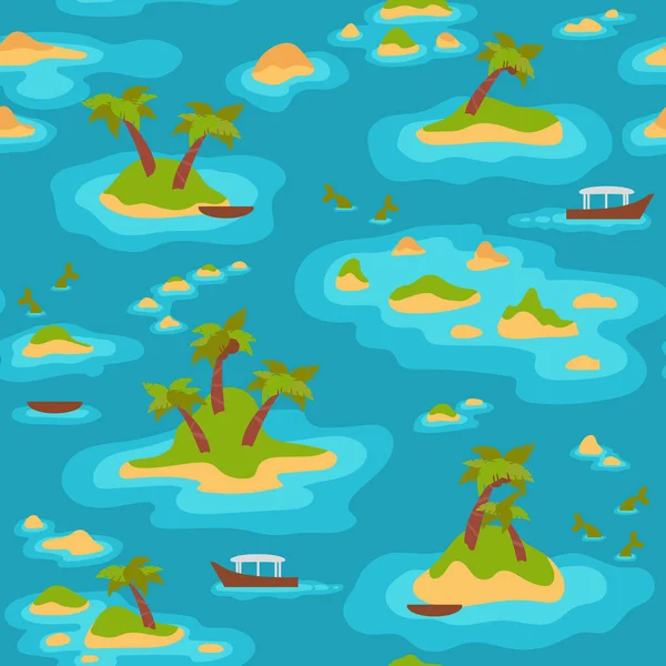 Seamless Pattern Islands Sea Boat Trip Tropics Vector Illustration Flat — Stock Vector