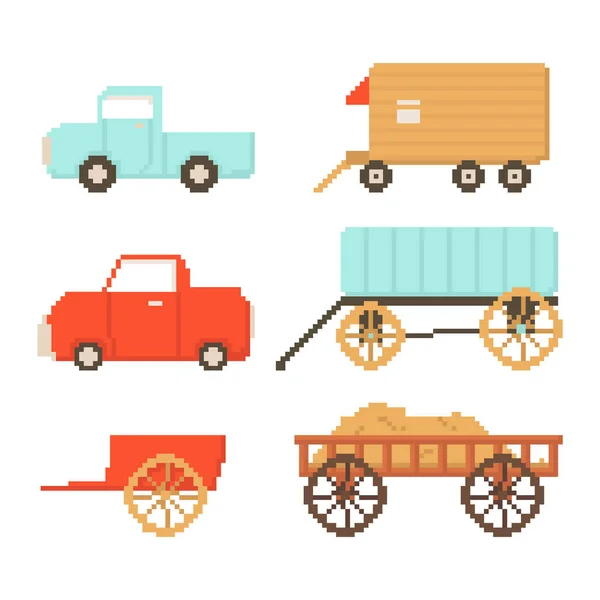 Set Village Transport Isolated White Background Car Trailer Cart Graphics — Stock Vector