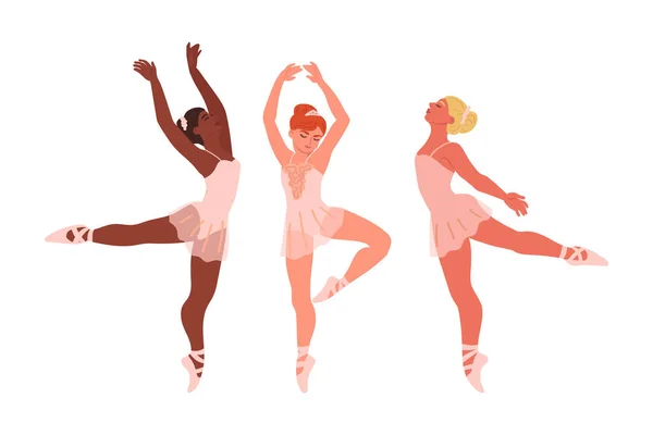 Bailarinas Isoladas Fundo Branco Balé Dança Ilustração Vetorial Estilo Cartoon — Vetor de Stock