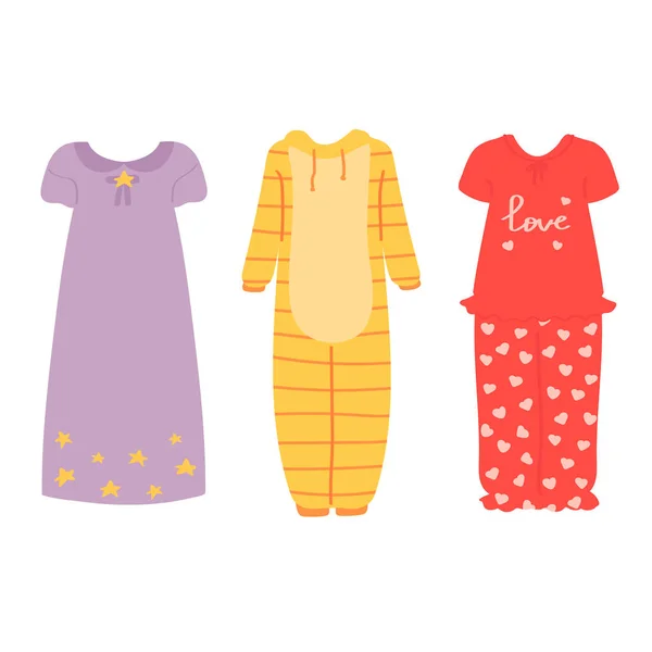 Uppsättning Pyjamas Isolerad Vit Bakgrund Vektor Illustration Frihand Ritning Stil — Stock vektor
