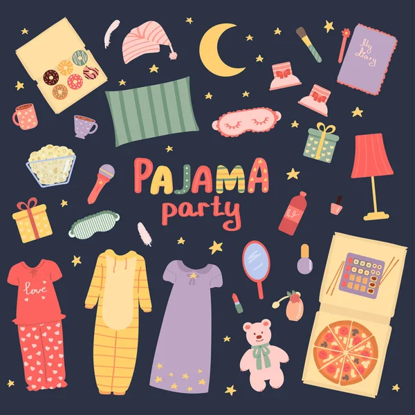 Fiestas Pijama Fiesta Pijamas Para Chicas Vacaciones Ilustración Vectorial Estilo — Archivo Imágenes Vectoriales