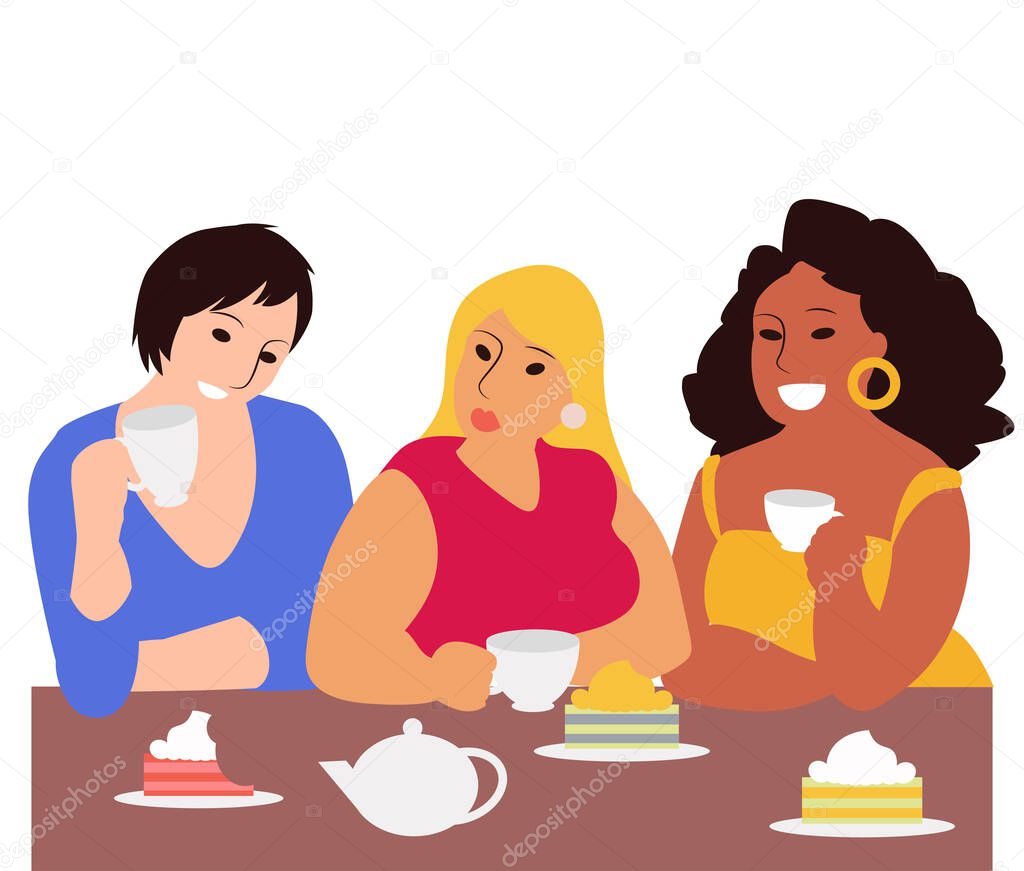 girlfriends talk at a table in a cafe on international women's day