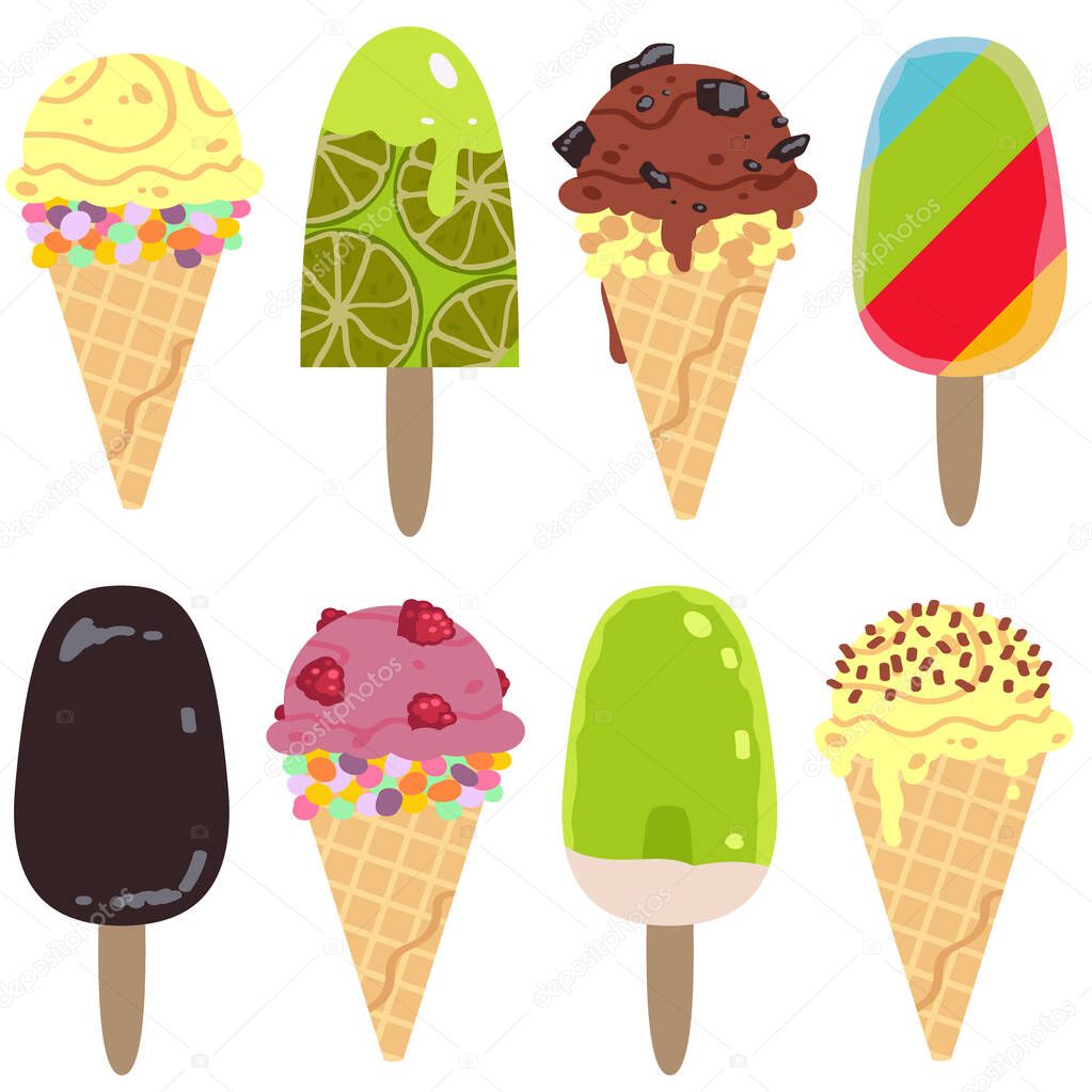 ice cream collection isolated on white background vector