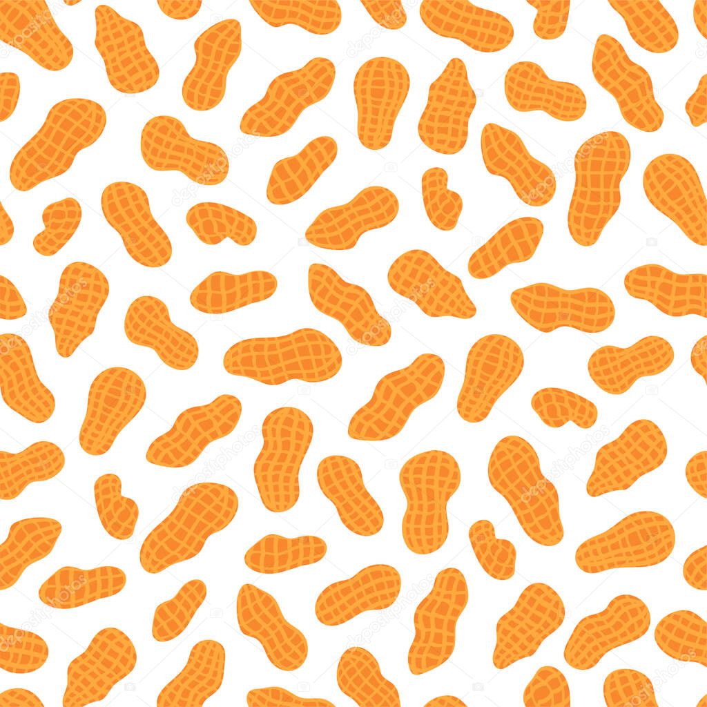 Peanuts seamless pattern on a white background. Vector illustration in freehand drawn style.