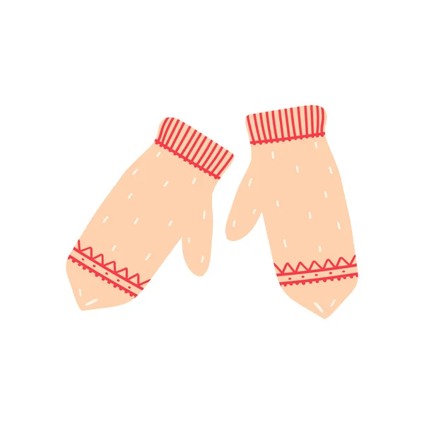 Winter Mittens Isolated White Background Warm Accessory Walking Vector Illustration —  Vetores de Stock