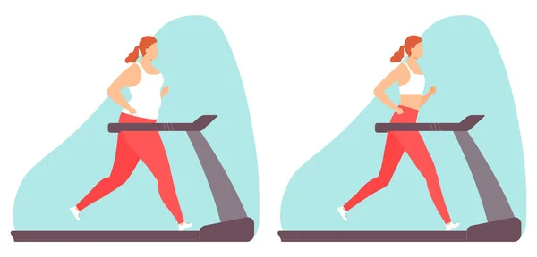 Mujer Joven Haciendo Ejercicio Cardiovascular Una Cinta Correr Una Mujer — Vector de stock