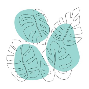 Canavar yaprakları beyaz arka planda yalıtılmış. Sürekli bir çizgi çiziyor. Satır sanat tarzında vektör illüstrasyonu