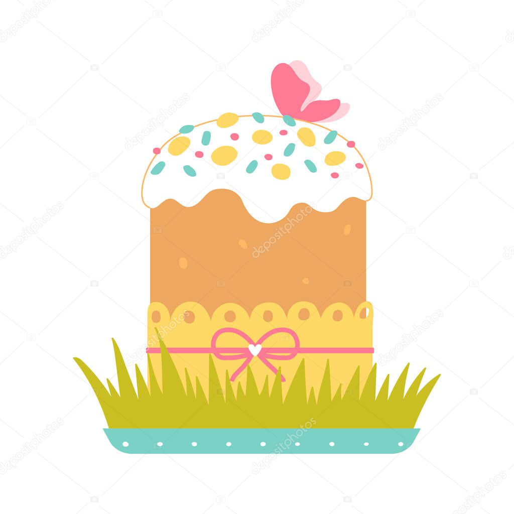 Easter cake isolated on a white background. Dessert for Orthodox Easter. Vector illustration in flat style