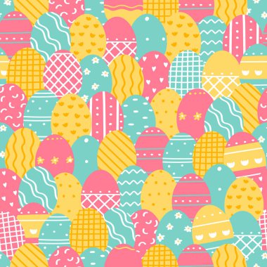 Kusursuz Paskalya yumurtaları. Davetiyeler, baskılar, ambalaj kağıtları için vektör ilüstrasyonu düz stil tasarımı