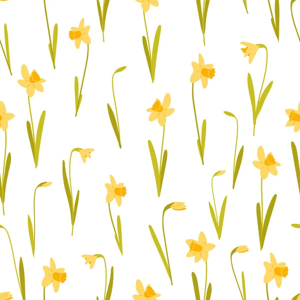 Amarelo Narcisos Sem Costura Padrão Fundo Branco Lindas Flores Primavera —  Vetores de Stock