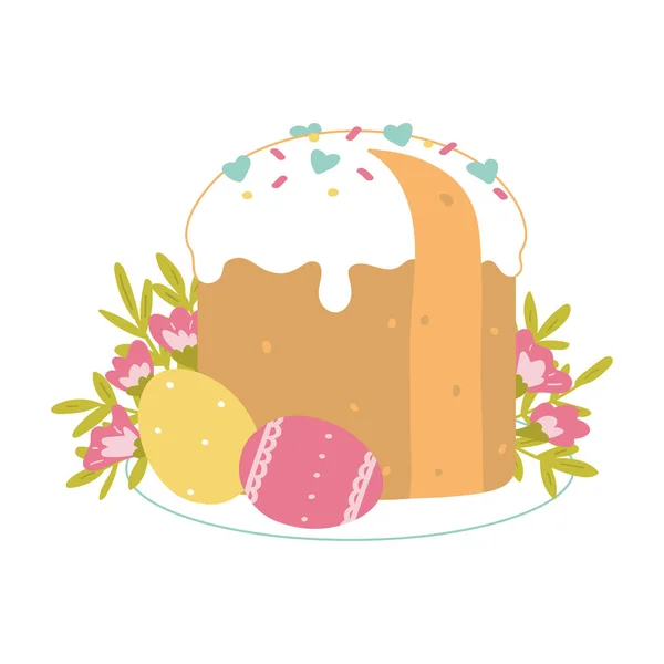复活节蛋糕被白色背景隔开了 东正教复活节的甜点 花和彩绘的蛋平面样式的矢量图解 — 图库矢量图片