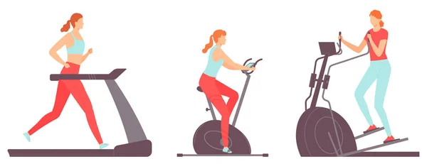 Les Jeunes Femmes Font Des Exercices Sur Des Machines Cardio — Image vectorielle