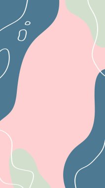 Dikey soyut arkaplan. Elle çizilmiş çeşitli şekiller ve karalama nesneleri. Instagram hikayeleri için kullan. Çağdaş modern trend vektör çizimleri