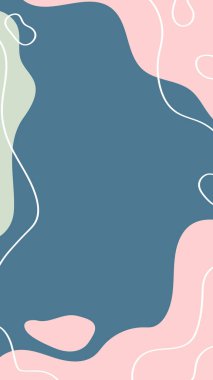 Dikey soyut arkaplan. Elle çizilmiş çeşitli şekiller ve karalama nesneleri. Instagram hikayeleri için kullan. Çağdaş modern trend vektör çizimleri