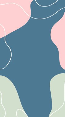 Dikey soyut arkaplan. Elle çizilmiş çeşitli şekiller ve karalama nesneleri. Instagram hikayeleri için kullan. Çağdaş modern trend vektör çizimleri