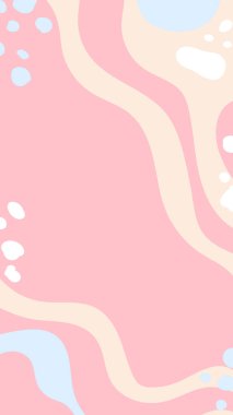 Dikey soyut arkaplan. Elle çizilmiş çeşitli şekiller ve karalama nesneleri. Instagram hikayeleri için kullan. Çağdaş modern trend vektör çizimleri. Yumuşak renkler