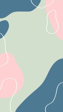 Dikey soyut arkaplan. Elle çizilmiş çeşitli şekiller ve karalama nesneleri. Instagram hikayeleri için kullan. Çağdaş modern trend vektör çizimleri.