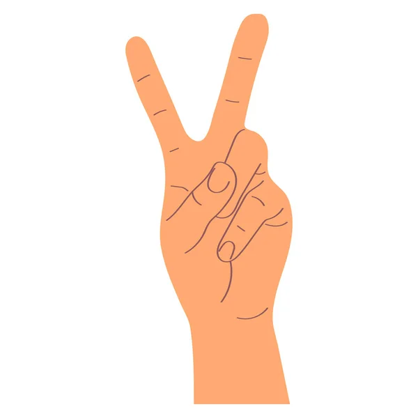 Hand shows finger number two . Gesture. Shows the number two with the fingers of the hand.Vector illustration in flat style. — Διανυσματικό Αρχείο