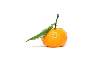 Beyaz arka planda yeşil yapraklı taze ve olgun mandalinalar.