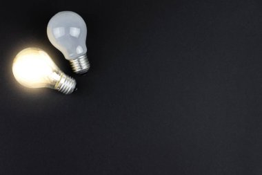 Siyah arka planda iki elektrik ampulü