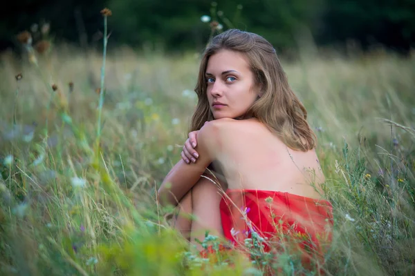 Portrait of a girl in a red dress — Stock Photo, Image