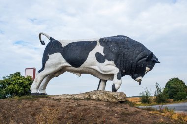 Büyük siyah ve beyaz boğa heykeli