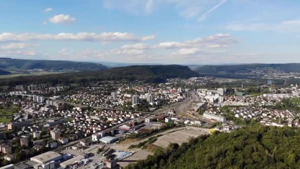 Vista Aérea Windisch Brugg Umiken Riniken Oberbzberg Linn Villnachern Vilas — Vídeo de Stock