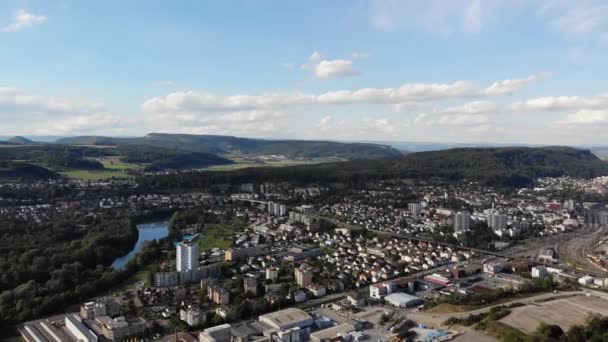 Draaiend Zicht Vanuit Lucht Brugg Umiken Riniken Oberbzberg Linn Villnachern — Stockvideo