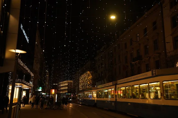 Bahnhofstrasse Christmastime Time Corona Virus Many Hanging Lamps Called Lucy — Stock Photo, Image