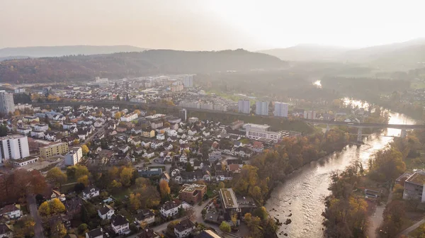 Drone View Cityscape Brugg South West Aare River Residential Commercial — Stock Photo, Image