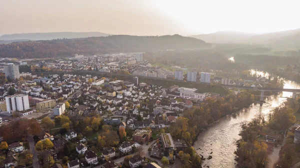 Drone View Cityscape Brugg South West Aare River Residential Commercial — Stock Photo, Image