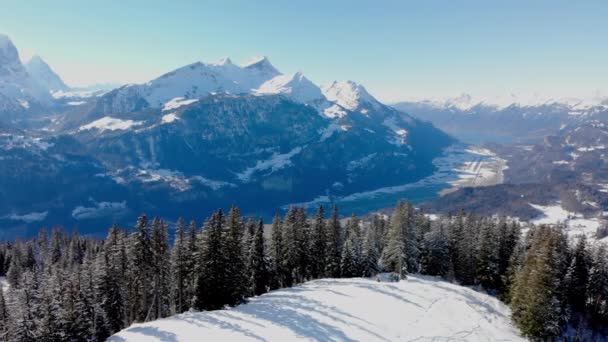 Drone View Gummenalp Mountain Range Interlaken Sunny Day Ski Resort — Stock Video
