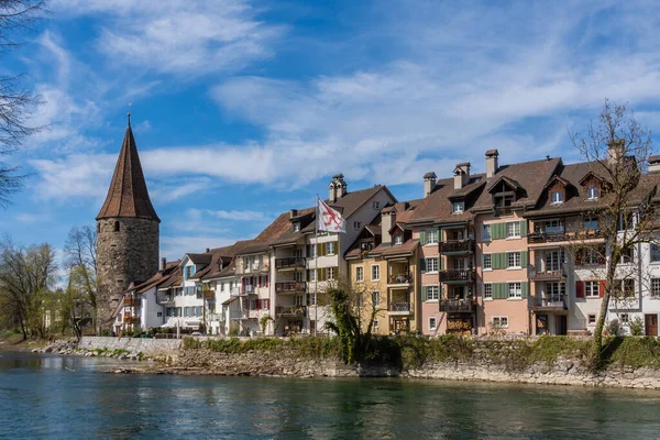 Bremgarten Small Town Canton Aargau Switzerland Hexenturm Sunny Day Reuss — Stock Photo, Image