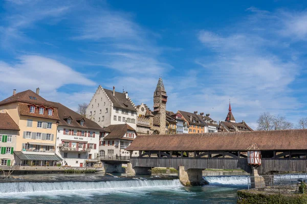 Medieval Wooden Bridge Reuss River Bremgarten Very Known Build 1281 — Stock Photo, Image